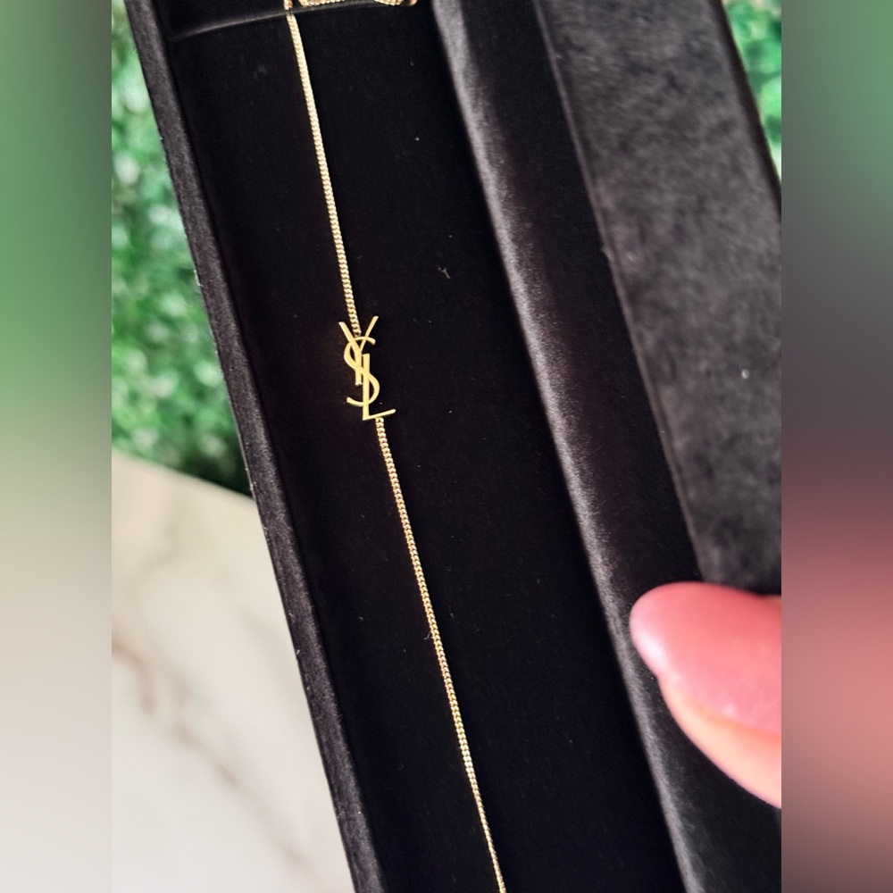 Yves Saint Laurent YSL Gold Tone Logo Bracelet with COA